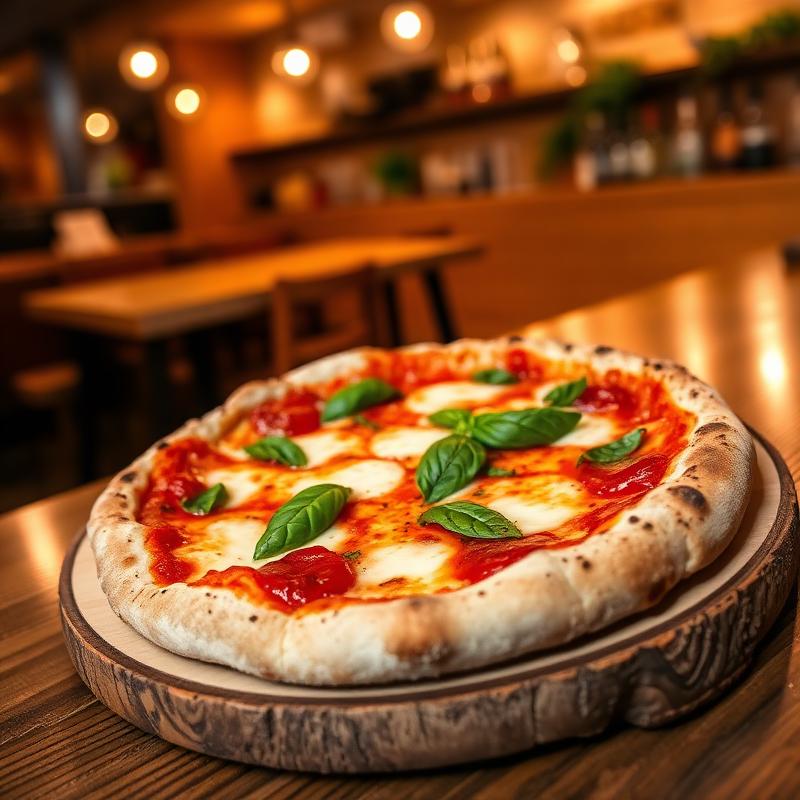 Wood-fired margherita pizza with fresh basil