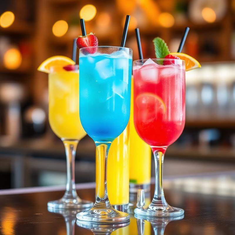 Colorful mocktails with fruit garnish