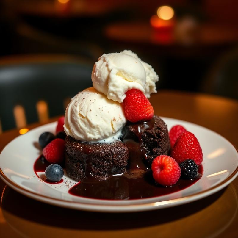 Chocolate lava cake with vanilla ice cream